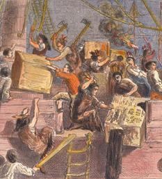 FESTA DO CHÁ (TEA PARTY) Colonos disfarçados de índios invadiram três navios ingleses no porto de Boston e jogaram no mar todo o carregamento de chá.