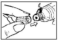 1) Retire a tampa da bisnaga. Modo de Uso 2) Perfure o lacre da bisnaga introduzindo o pino perfurante da tampa.