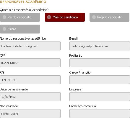 Se o candidato não foi registrado com os dados da mãe, marque a opção Sim.