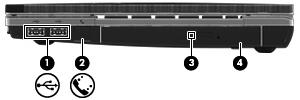 Componente Descrição (1) Luz da unidade Branco intermitente: a unidade óptica ou de disco rígido está a ser utilizada. Amarela: O HP 3D DriveGuard bloqueou temporariamente a unidade do disco rígido.