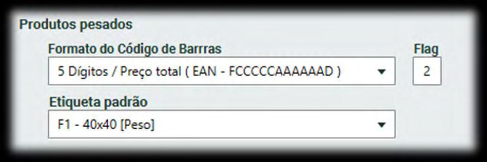 Formato do código de barras Neste campo você pode definir o formato de código de barras que você deseja trabalhar, tanto para produtos