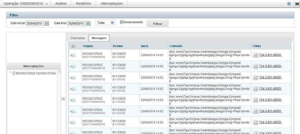 Figura 14 Detalhe de Chamada As mensagens SMS podem ser visualizadas através da