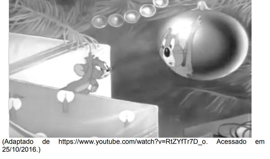 05 2017 Em uma animação do Tom e Jerry, o camundongo Jerry se assusta ao ver sua imagem em uma bola de Natal cuja superfície é refletora, como mostra a reprodução abaixo.