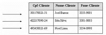 Tipos de campos Simples: são aqueles que possuem uma única opção. Ex: Identidade. Determinante: garante a unicidade de cada ocorrência. Ex: Matrícula. Composto: pode ser dividido em outros atributos.