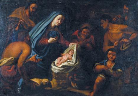 368 NASCIMENTO DE JESUS, óleo sobre tela, escola portuguesa, séc. XVIII/XIX, reentelado e pequenos restauros Dim. - 96 x 67 cm 2.