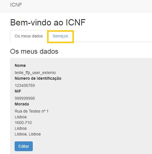 Após editar e guardar os dados já pode aceder aos serviços disponíveis.