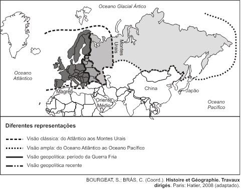 Questão 10 (Enem cancelado 2009) A figura apresenta diferentes limites para a Europa, o que significa que existem divergências com relação ao que se considera como território europeu.