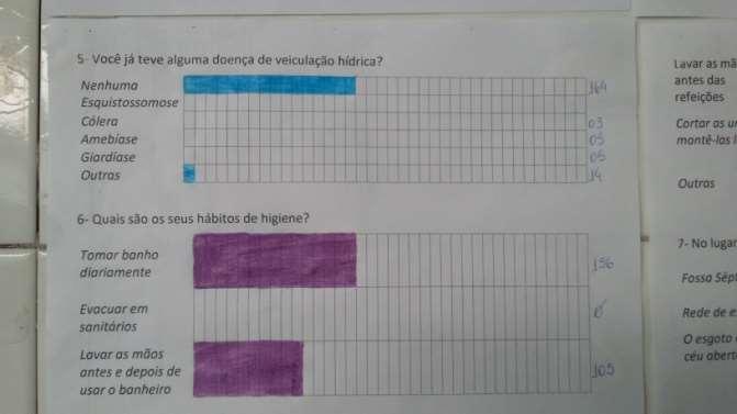 Figuras 1 e 2 Alguns dos gráficos finais de tabulação de dados preenchidos por uma turma.