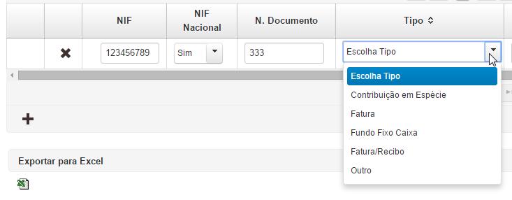 Nota: A aplicação não permite o registo de notas de crédito, pelo que,