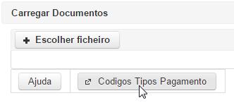 O botão Códigos Tipos Pagamento mostra os