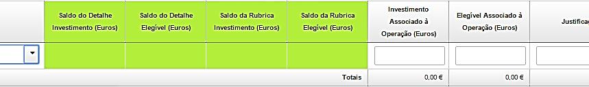 disponível da rubrica. Preenche-se então o valor de investimento e de elegível a associar daquele detalhe do documento de despesa.