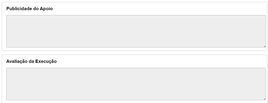 Este separador inclui igualmente campos de texto para sintetizar a forma como a operação decorreu até ao momento e inscrever como foi publicitado o apoio concedido, nos casos em que essa publicitação
