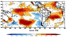 1,5 C, nas áreas de Niño 3 e 4. Já na bacia Tropical Norte do Atlântico anomalias positivas, alcançaram perto da costa africana valores de até 3ºC acima da normalidade.