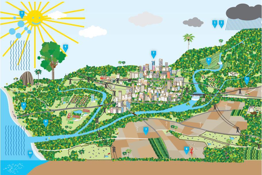 Serviços Ambientais Fundamentais Prestados pelas Florestas 1.Regulação 3.Produção de Oxigênio 6.Manutenção rec. naturais do clima 2.Manutenção do ciclo hidrológico 5.