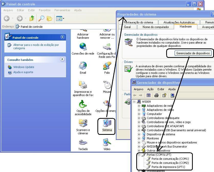 Windows XP: clique em Iniciar, Painel de Controle, ícone do Sistema, Guia