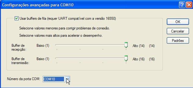 Após clicar em Avançado, troque a porta COM10 por outra