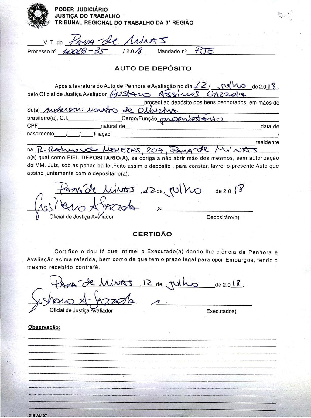 Documento assinado pelo Shodo Scanned by CamScanner Assinado eletronicamente. A Certificação Digital pertence a: GUSTAVO ASSIMOS GAZZOLA https://pje.trt3.jus.