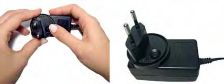 A fonte externa abrange 100-240 VAC. Encaixe o adaptador de conector de tomada na parte superior da fonte.