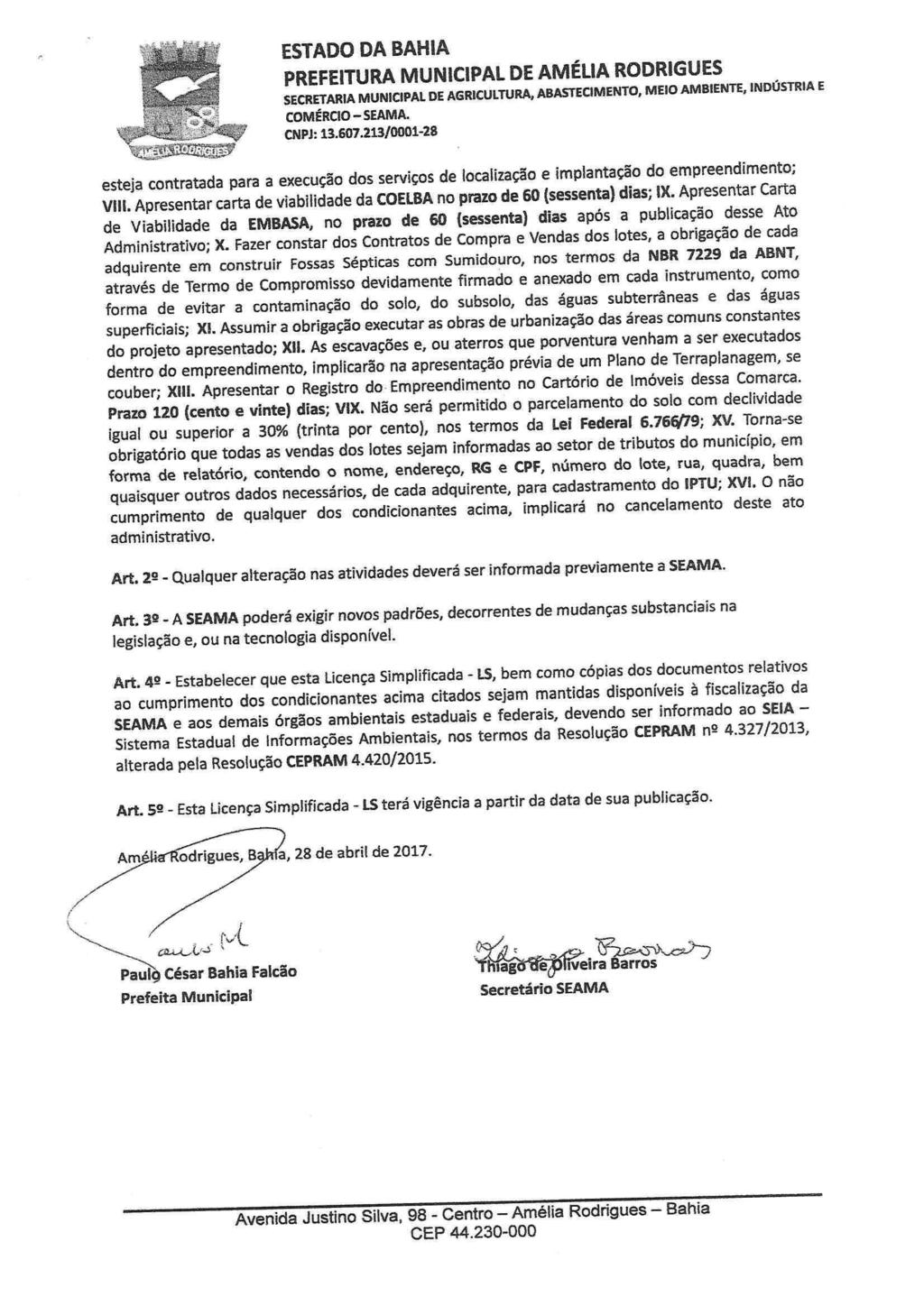 -14Prfitur Municipl Améli Rdrigus - BA IGUES PREFEITURA MUNICIPAL DE AMÉLIA RODR O, MEIO AMBIENTE, INDÚSTRIA E SECRETARIA MUNICIPAL DE AGRICULTURA, ABASTECIMENT COMÉRCIO - SEAMA. W cum: 13.