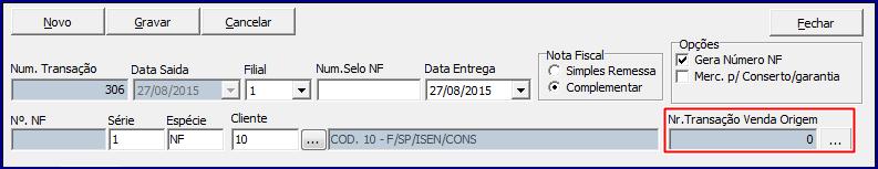 2. Gerar Nota Fiscal Complementar Para gerar nota fiscal complementar preenchendo a descrição da NF.