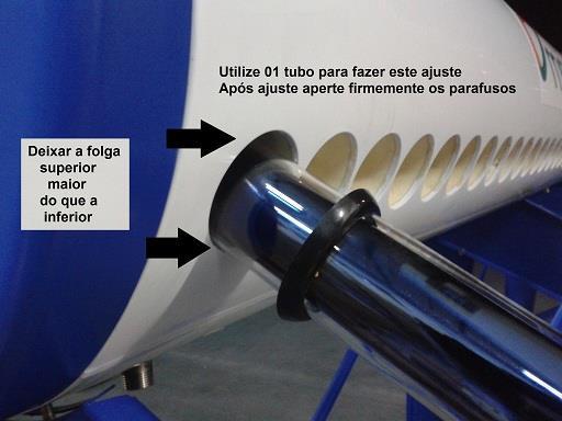 4.3) MONTAGEM COLETORES Na montagem do boiler nos suportes, observe que os mesmos deverão manter uma folga que permita retirar os tubos em caso de desmontagem dos mesmos.