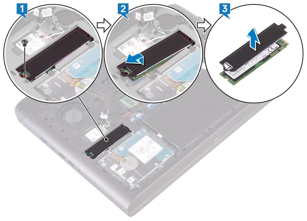 Como remover a unidade de estado sólido 9 ADVERTÊNCIA: Antes de trabalhar na parte interna do computador, leia as instruções de segurança fornecidas com seu computador e siga as instruções em Antes