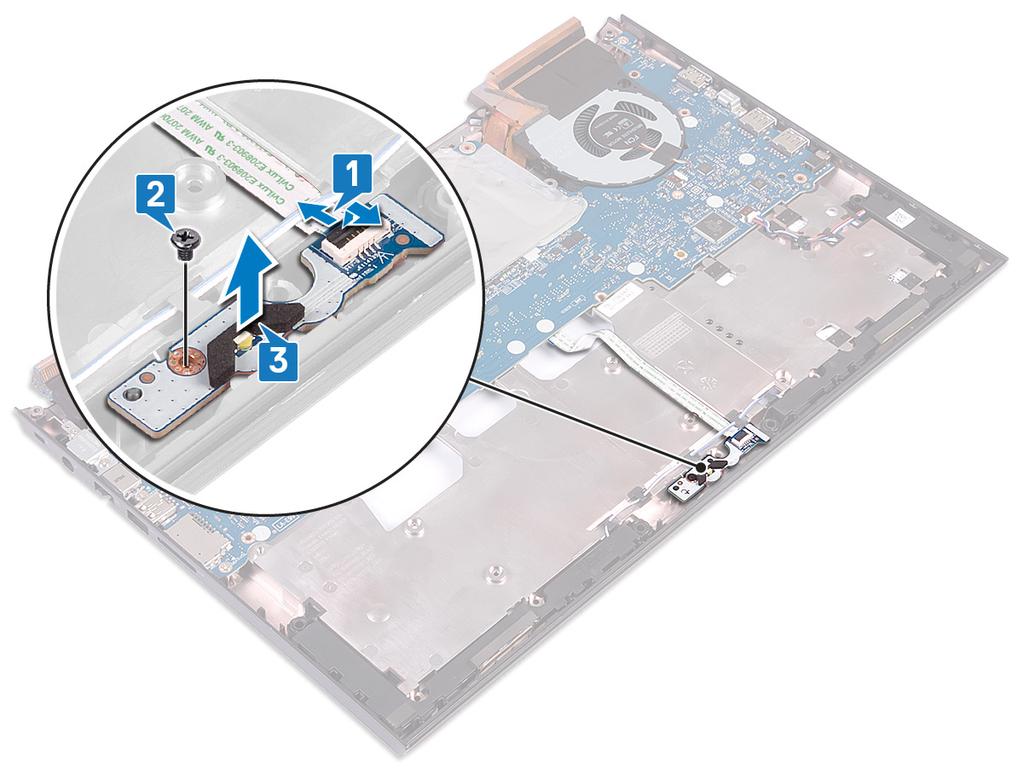 21 Como remover a placa da luz de status ADVERTÊNCIA: Antes de trabalhar na parte interna do computador, leia as instruções de segurança fornecidas com seu computador e siga as instruções em Antes de