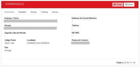 Descarrega o ficheiro com a informação do tracking Informação do tracking da carta de porte selecionada Figura 23 Tracking de uma carta de porte na página de detalhes 4.