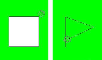 caso que ocorre essa mesma situação é colorir um polígono aberto. A figura 68 demonstra essas duas situações, no preenchimento de verde em um quadrado e num triângulo aberto. Figura 68.