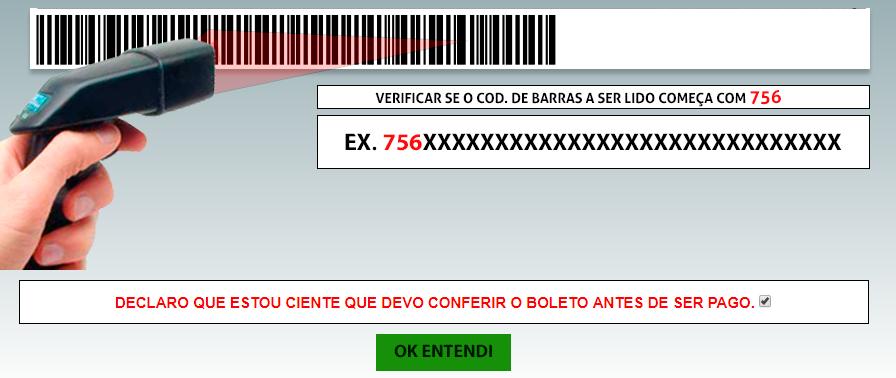 2- Será carregada uma tela de ciência sobre a linha digitavel do boleto, desça a barra de rolagem até o final,