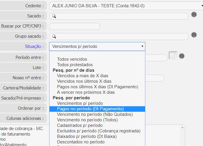 necessidade de preencher todos os campos, no campo de Situação escolha qual tipo de relatório deseja imprimir, no exemplo