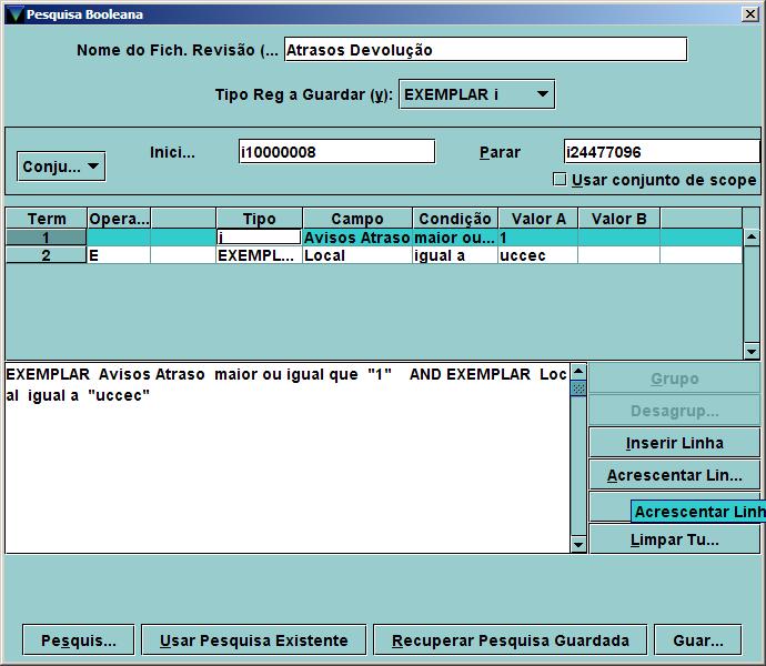 P. ex., para saber quais os exemplares atrasados da Eng.