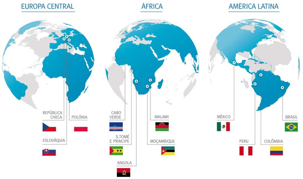Forte presença internacional - 12 países, 3
