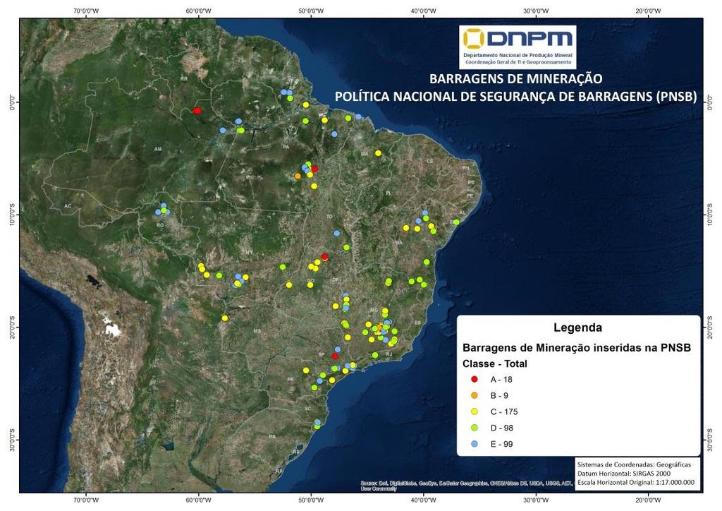 Figura 3.3 Distribuição das Classes de barragens de mineração do PNSB Fonte: DNPM, 2014.