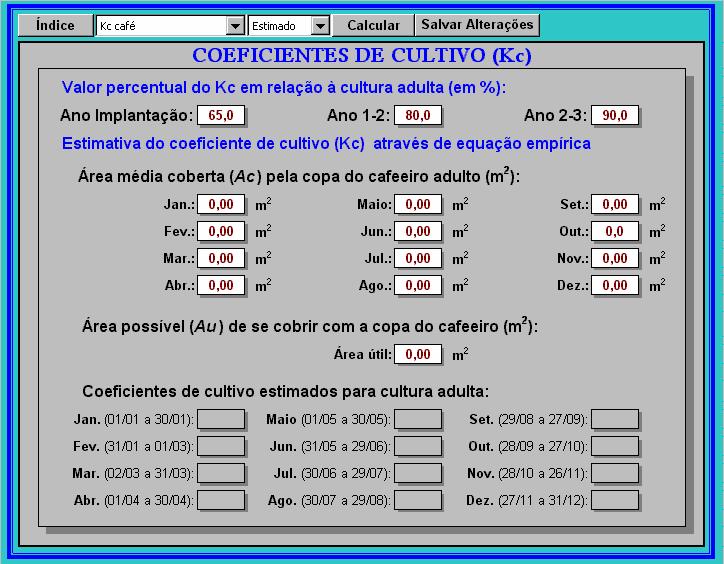 109 Figura 15 Formulário destinado à entrada dos coeficientes de cultivo estimados, no módulo Balanço hídrico climatológico decendial do MORETTI. 4.