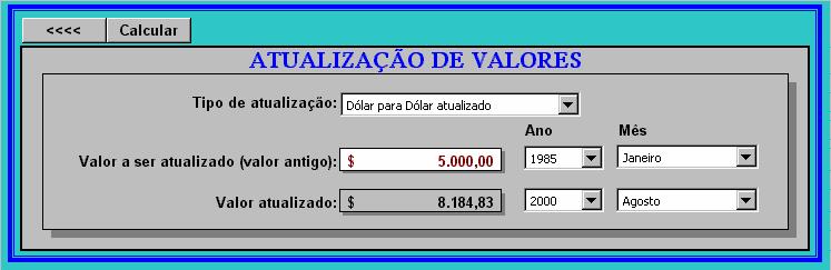 127 c) Atualização de valores O botão de comando Atualizar valores abre um formulário para atualização de valores monetários (Figura 28). Valores antigos de moeda brasileira (jan./1944 até dez.