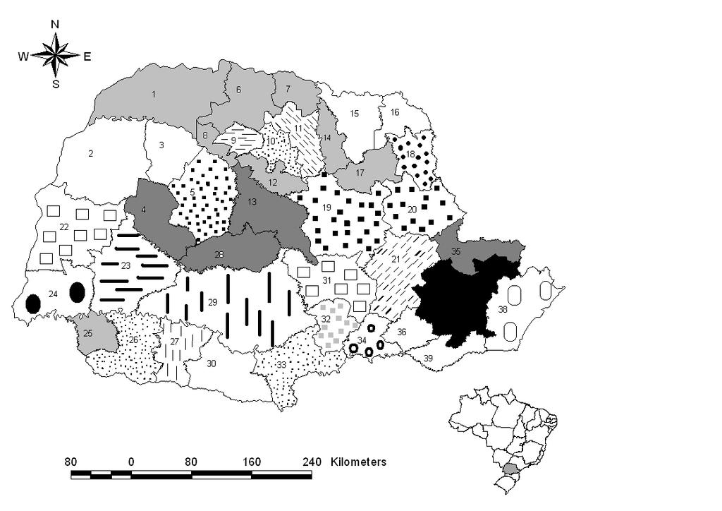 9 Figura 02: Padrão de localização do emprego formal nas atividades com Quociente de Localização (QL) superior a unidade nas microrregiões do Estado do Paraná -2007.