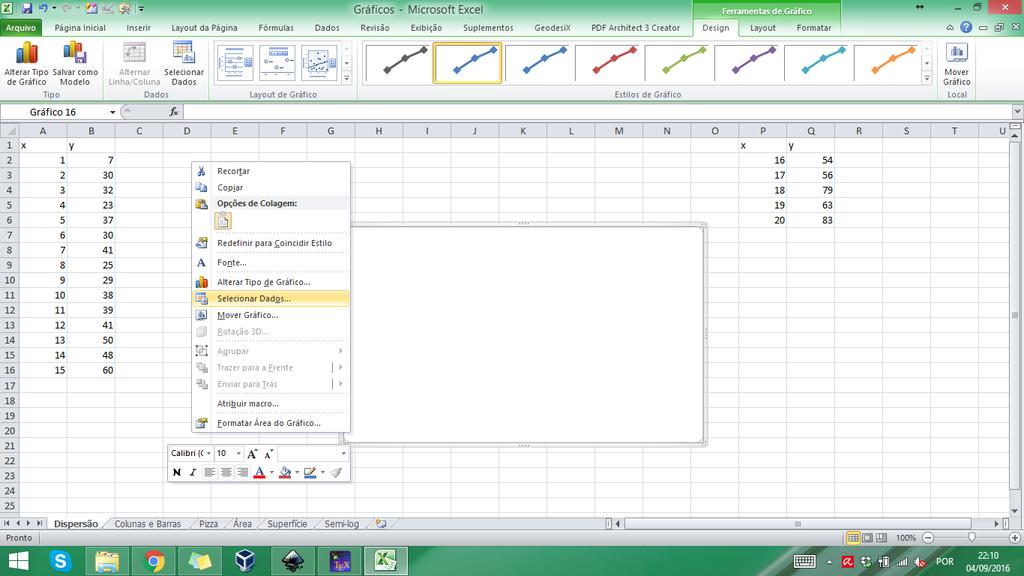 Gráfico de No caso do quadro branco, clique com o botão direito do mouse sobre ele e