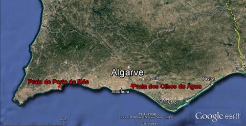 Área de estudo situa-se no litoral rochoso do Barlavento Algarvio, entre a Praia do Porto de Mós e a Praia dos Olhos de Água, com uma extensão de cerca de 46 km de arribas, cuja altura pode atingir