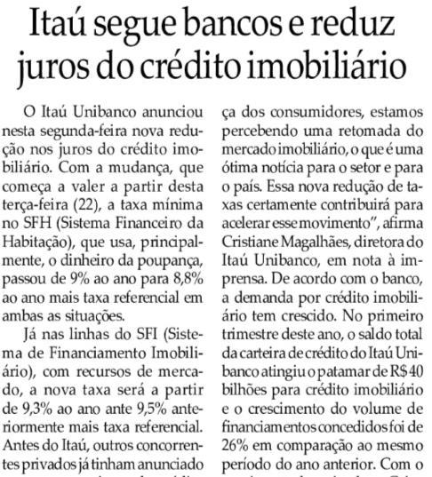 Título: Itaú segue bancos e reduz juros do