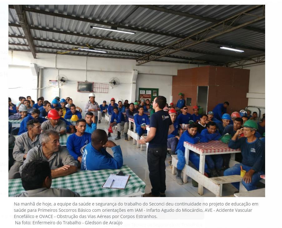 Título: Saúde e Segurança no trabalho Veículo: Seconci- Manaus Caderno: