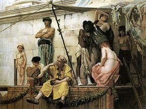 Escravos: A propriedade dos escravos era muito difundida na Roma Antiga, podendo localizá-los em diversos setores. Constituíam a principal força produtiva de Roma.