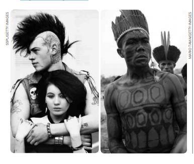 Com base nessas informações e nas fotos a seguir, responda às questões: a) As pessoas retratadas nas duas fotos são indígenas brasileiros? Justifique sua resposta.