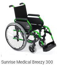 Sunrise Medical Breezy 300 Breezy 300 é uma cadeira standard de alumínio mais ligeira da sua gama. Cum uma ampla variedade de opções.