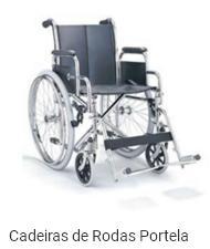 Cadeiras de Rodas Portela Cadeira de rodas simples, encartável fabricada em aço leve e resistente e com estrutura cromada, com capacidade para suportar um peso máximo até 120Kg.