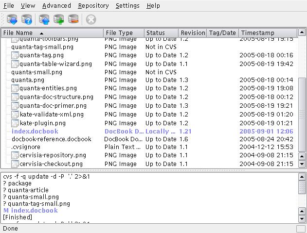 De acordo com a sua configuração nos ficheiros.cvsignore, os ficheiros que você normalmente não quer incluir no repositório - como p.ex. os ficheiros-objecto - não são mostrados.