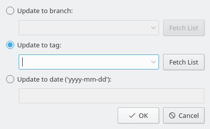 Figura 5.1: Uma imagem da janela do Cervisia de actualização para uma tag Actualizar para uma ramificação ( branch ) Seleccione esta opção para actualizar para uma dada ramificação.