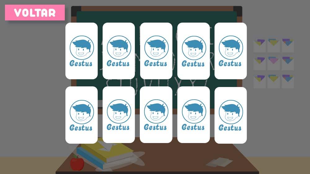O jogo da memória (Figura 5) é ambientado na escola, onde o usuário tem, a cada vez que entra no ambiente, um total de 5 pares aleatório de cartas viradas para baixo, cada carta conta com a