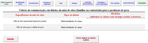 Para utilizar o GestFrut, assume-se que, enquanto uma propriedade familiar é aquela onde mais 50% da mão de obra empregada na produção de pera está vinculada a membros da própria família, uma