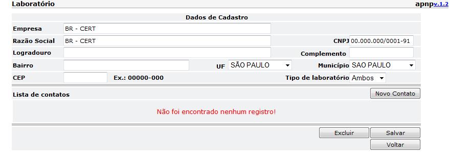 de consulta de laboratórios, o sistema exibe uma lista de laboratórios cadastrados.